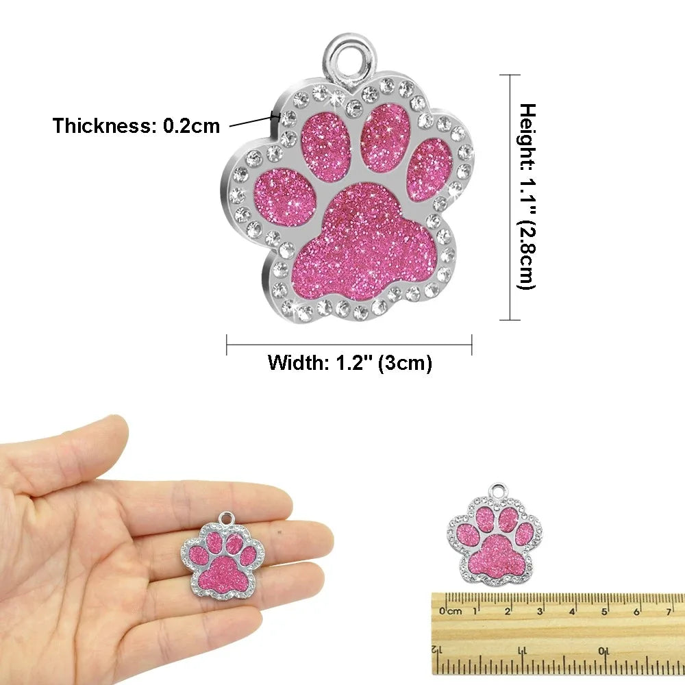 Custom Engraved Paw Print Pet ID Tag – Bling Name Tag for Dogs, Cats & Kittens
