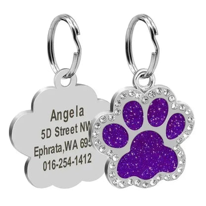 Personalized Pet Name Tag – Engraved Paw Print Collar Pendant for Dogs & Cats