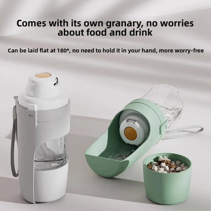 Portable Pet Water & Food Bottle – 2-in-1 Travel Feeder for Dogs & Cats with Storage Container