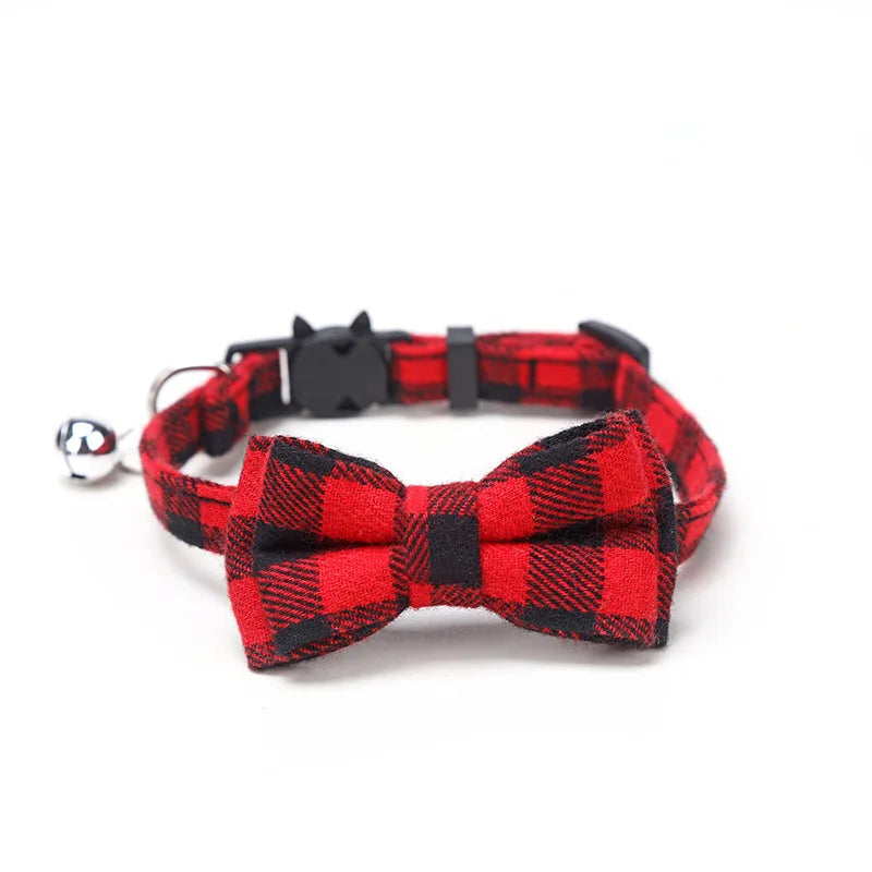 Plaid Breakaway Cat Collar with Bow Tie & Bell – Adjustable Safety Collar for Cats and Kittens