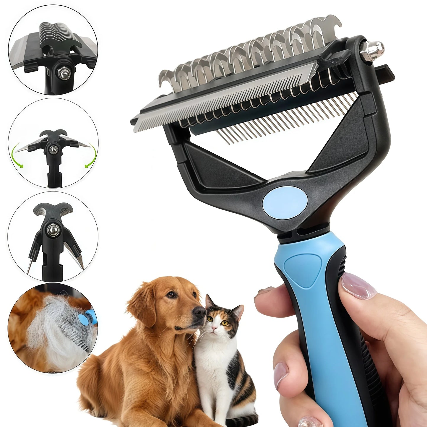 3-in-1 Pet De-shedding Brush – Dog & Cat Hair Remover, Detangling Comb and Fur Grooming Tool
