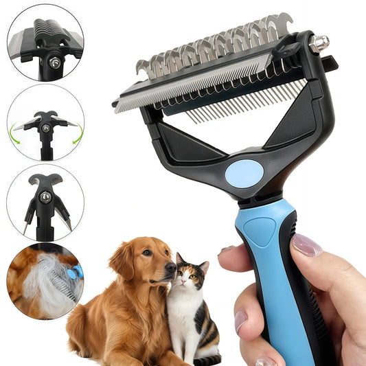 3-in-1 Pet De-shedding Brush – Dog & Cat Hair Remover, Detangling Comb and Fur Grooming Tool