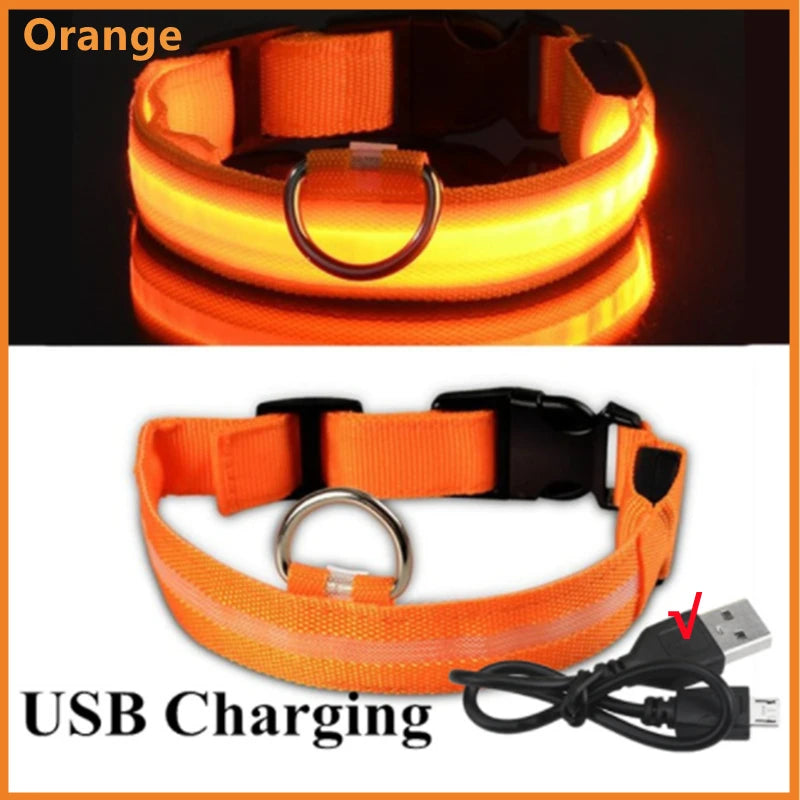 USB Rechargeable LED Glowing Dog Collar – Adjustable Light-Up Safety Collar for Small & Large Dogs and Cats