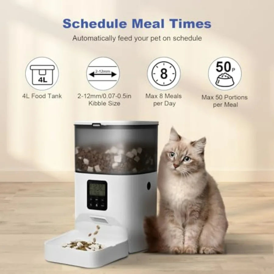 4L Automatic Pet Feeder – Timed Food Dispenser with 10-Second Voice Recorder, Up to 8 Meals Per Day for Cats & Dogs