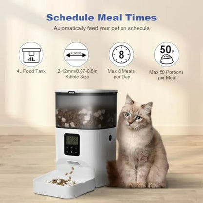 4L Automatic Pet Feeder – Timed Food Dispenser with 10-Second Voice Recorder, Up to 8 Meals Per Day for Cats & Dogs