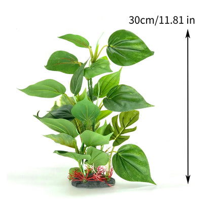 Artificial Aquarium Plant with Large Green Leaves – Realistic Fish Tank Decoration for Freshwater & Tropical Aquariums