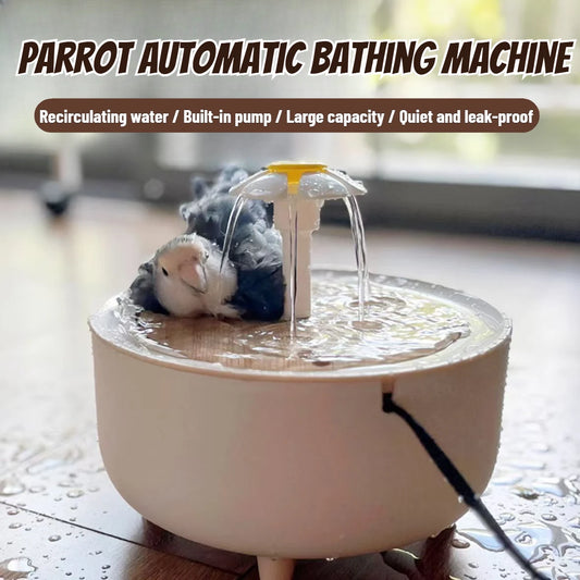 2-in-1 Automatic Parrot Bath & Water Fountain – USB-Powered Circulating Bath with Drip-Free Design for Birds & Small Pets