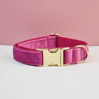 Custom Engraved Velvet Dog Collar and Leash Set – Personalized for Medium & Large Dogs