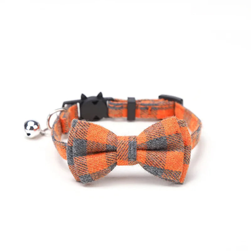 Plaid Breakaway Cat Collar with Bow Tie & Bell – Adjustable Safety Collar for Cats and Kittens