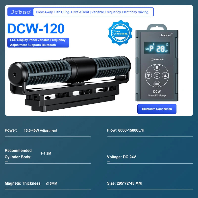 Jebao Jecod DCW Series Bluetooth Cross-Flow Aquarium Pump – App-Controlled DC Water Circulation Pump for Marine & Freshwater Fish Tanks