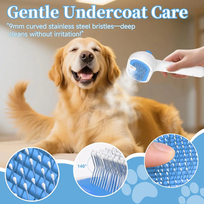 3-in-1 Pet Steam Brush for Shedding & Hair Removal - Self-Cleaning Comb with Mist, Blue