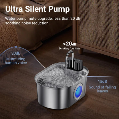 ROJECO 3.2L Stainless Steel Pet Water Fountain – Wireless Sensor Smart Automatic Pet Water Dispenser with 4000mAh Rechargeable Battery