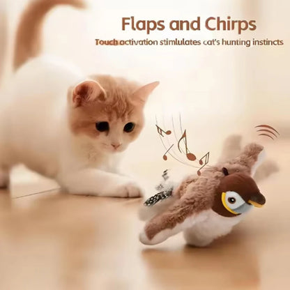 Interactive Chirping Flapping Bird Cat Toy – Rechargeable Touch-Activated Plush Pet Toy for Cats & Dogs