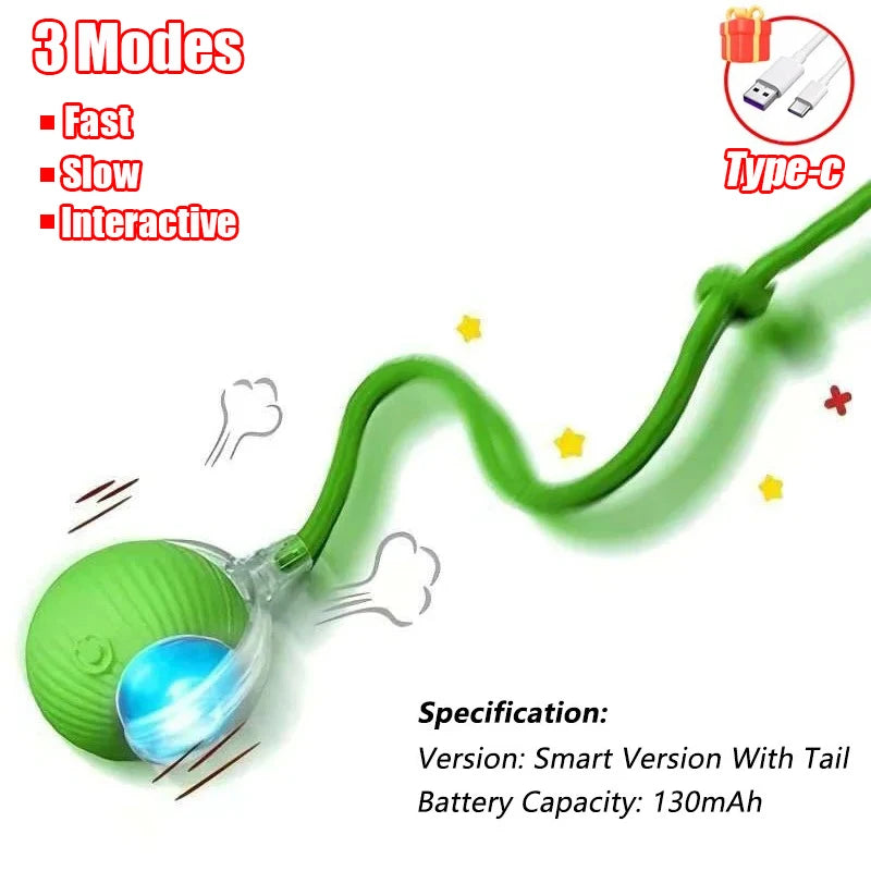 Automatic Rolling Cat Toy Ball – Rechargeable Smart Ball with Faux Tail Mouse Chase Toy for Cats & Small Dogs