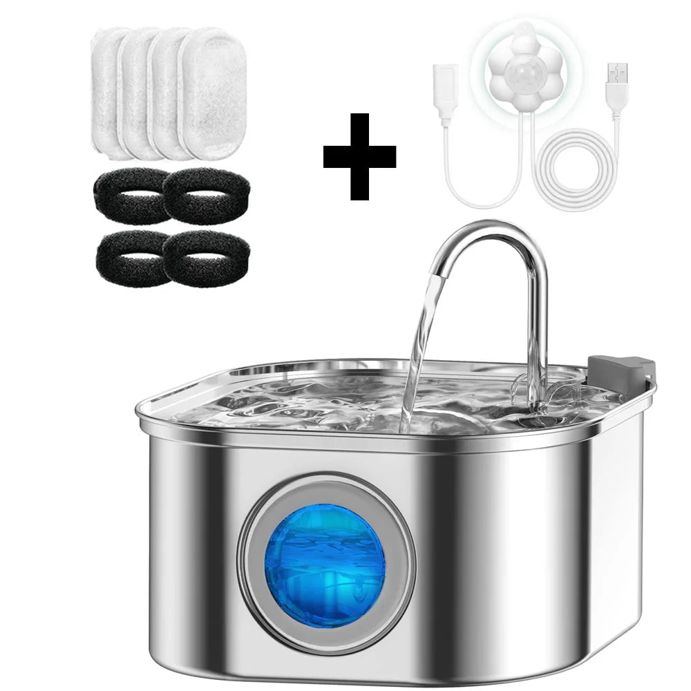 Automatic Cat Water Fountain 3.2L/108oz – Stainless Steel Pet Water Dispenser with Sensor, Ultra-Quiet Pump & Filter System