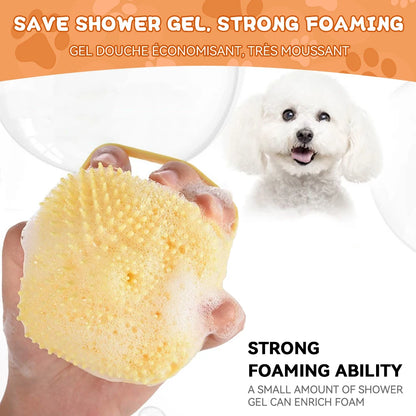 Dog Bathing Brush with Shampoo Dispenser – Soft Silicone Massage Grooming Brush for Dogs & Cats