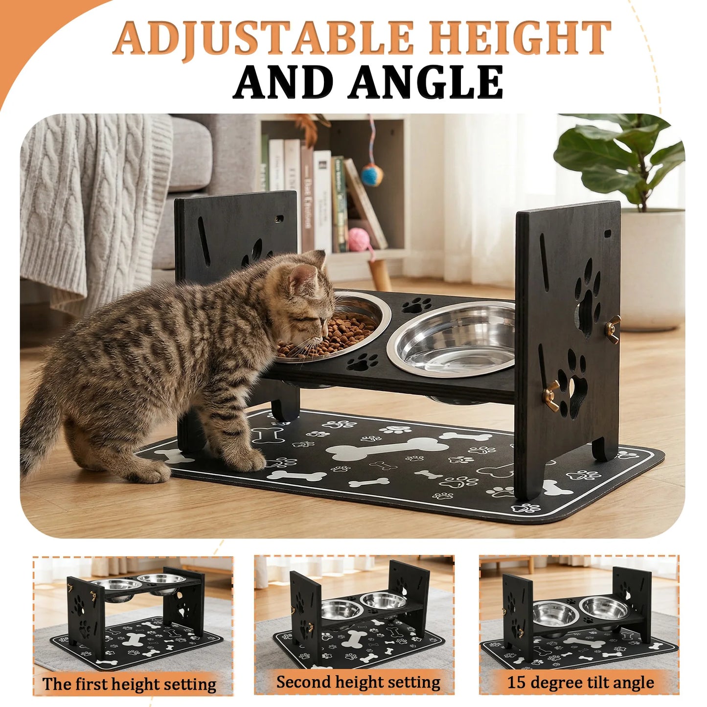 Elevated Pet Bowls with Adjustable Stand – Slow Feeder & Double Stainless Steel Food and Water Bowls for Small, Medium & Large Pets
