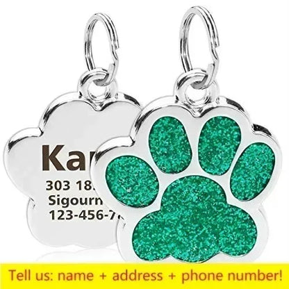 Personalized Pet Name Tag – Engraved Paw Print Collar Pendant for Dogs & Cats