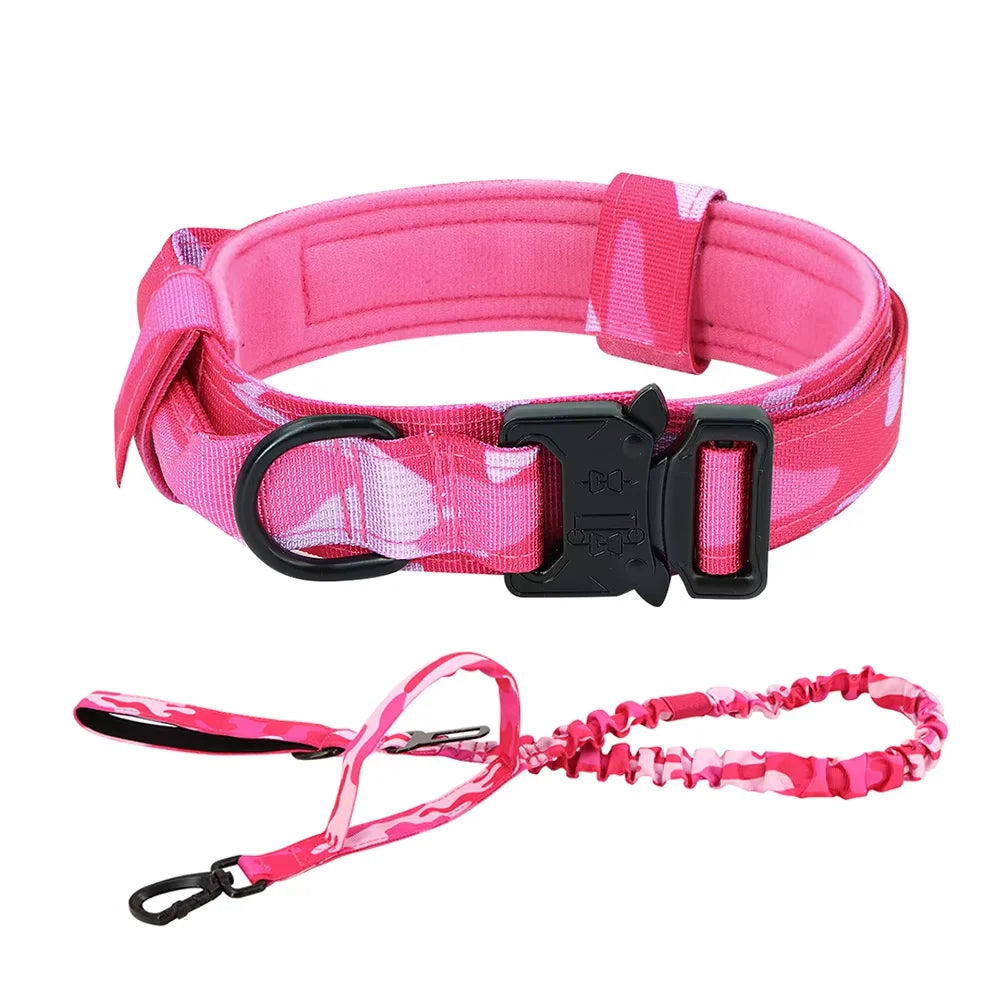 Adjustable Tactical Dog Training Collar & Leash Set – Durable Control Handle for All Breeds