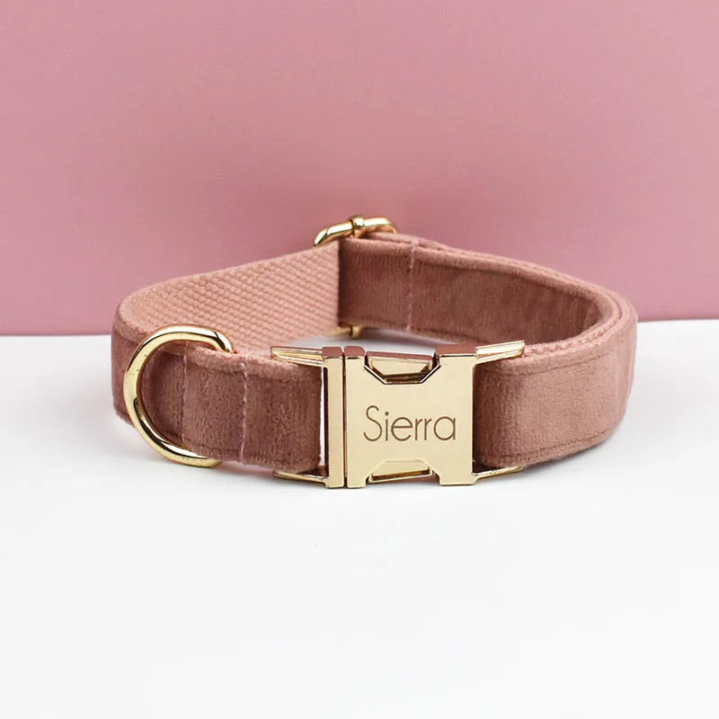Custom Engraved Velvet Dog Collar and Leash Set – Personalized for Medium & Large Dogs