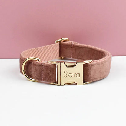 Custom Engraved Velvet Dog Collar and Leash Set – Personalized for Medium & Large Dogs
