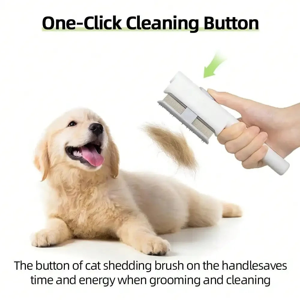 2Pcs Pet Comb Flea Comb Set For Cats Dogs, Cat Grooming Brush With Release Button And Stainless Steel Round Teeth, Self-Cleaning Dog Combs For Removing Pet Hair, Knots & Loose Fur (White)