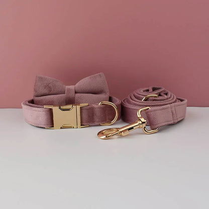Custom Engraved Velvet Dog Collar and Leash Set – Personalized for Medium & Large Dogs