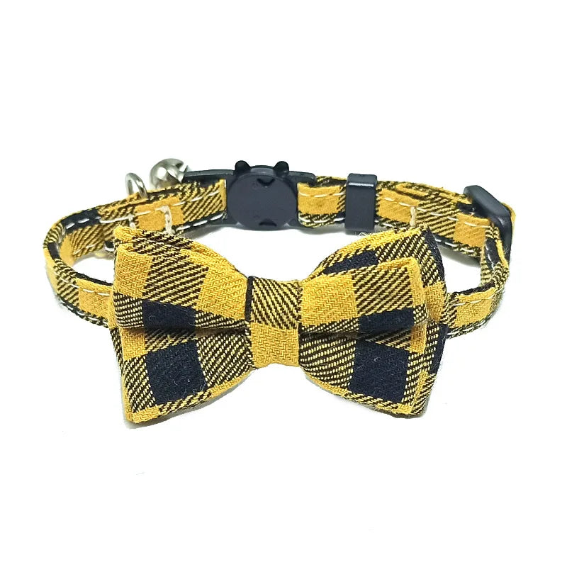 Plaid Breakaway Cat Collar with Bow Tie & Bell – Adjustable Safety Collar for Cats and Kittens