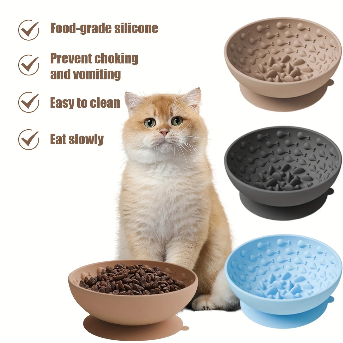Soft Silicone Slow Feeder Pet Bowl – Non-Slip Anti-Choking Food Bowl with Neck Protection for Dogs, Puppies & Cats