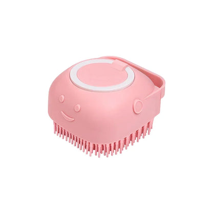 Dog Bathing Brush with Shampoo Dispenser – Soft Silicone Massage Grooming Brush for Dogs & Cats