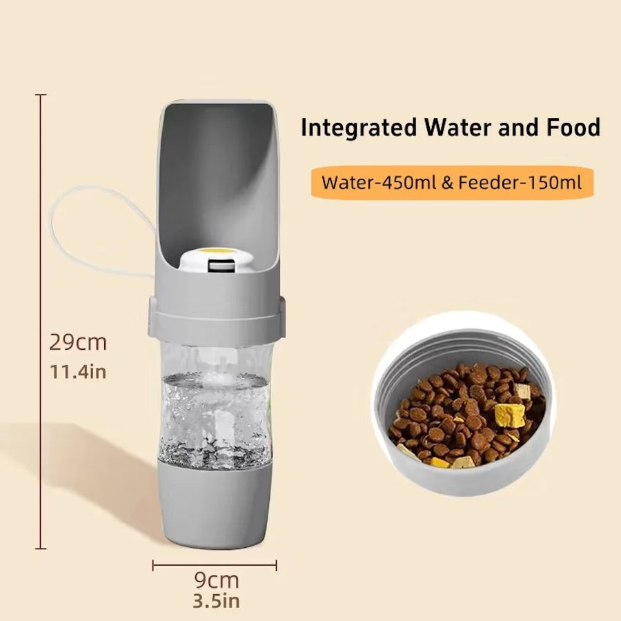 Portable Pet Water & Food Bottle – 2-in-1 Travel Feeder for Dogs & Cats with Storage Container