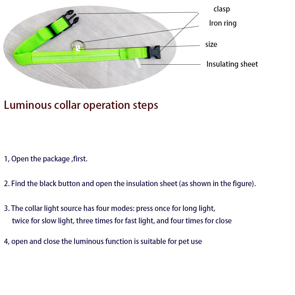 LED Dog Leash & Collar Set – Glow-in-the-Dark Flashing Nylon Safety Gear for Night Walking and Outdoor Adventures