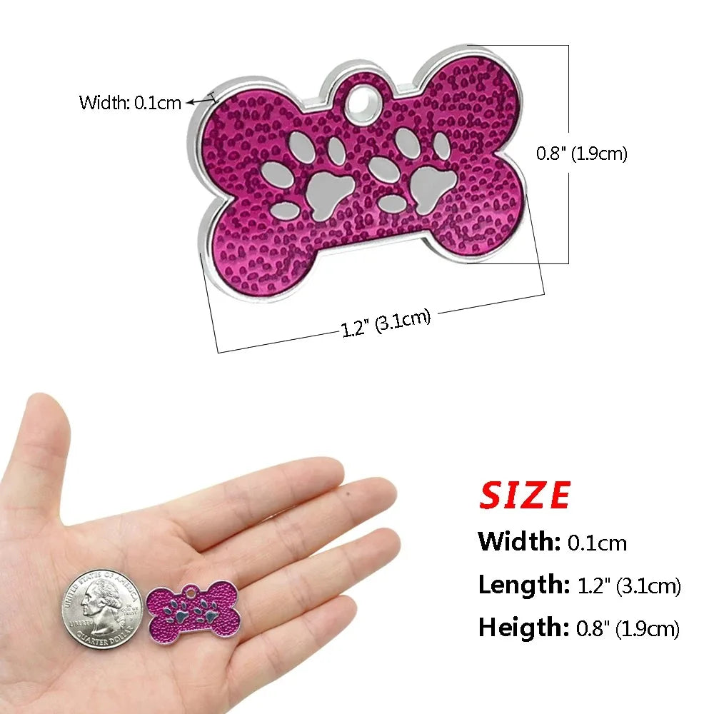 Custom Engraved Paw Print Pet ID Tag – Bling Name Tag for Dogs, Cats & Kittens