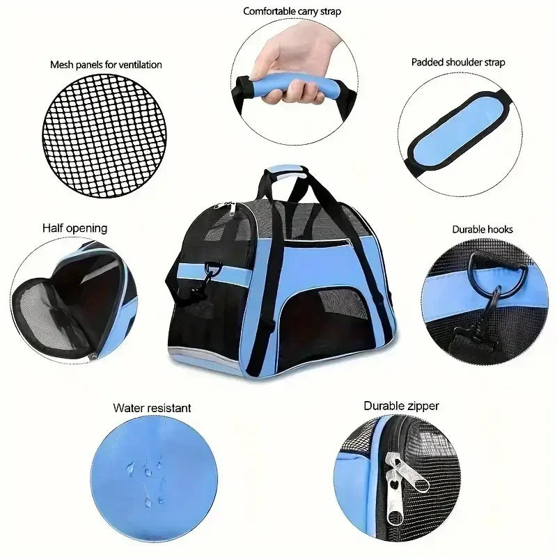 Portable Mesh Pet Carrier Bag – Breathable Foldable Travel Handbag for Cats & Small Dogs