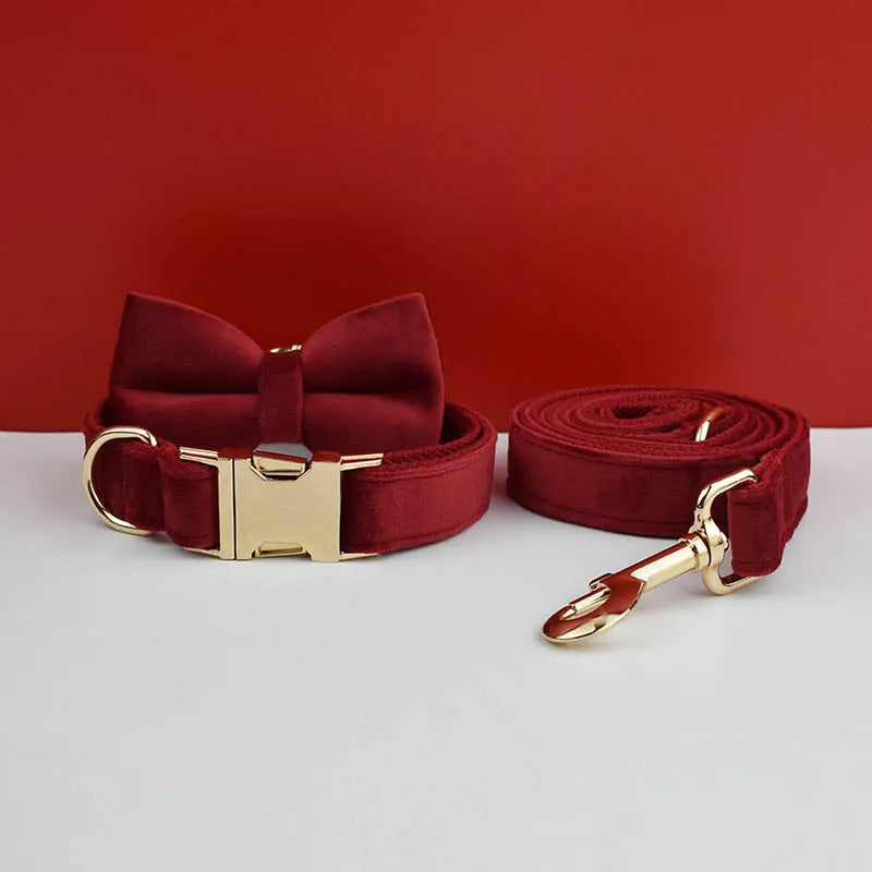 Custom Engraved Velvet Dog Collar and Leash Set – Personalized for Medium & Large Dogs