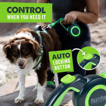 Retractable Dog Leash 16 ft – Reflective Nylon Tape Lead with Tangle-Free Swivel Clip