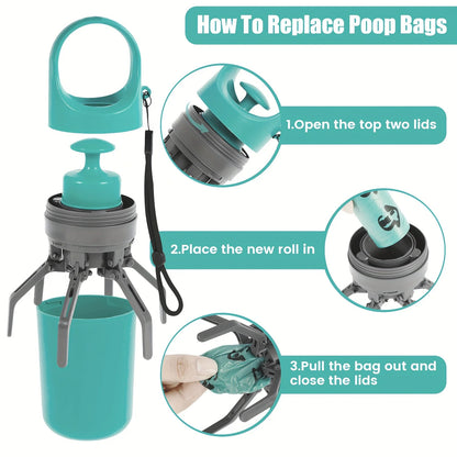 5pcs Portable Dog Poop Scooper with Bag Dispenser - Durable Plastic, Teal, Claw Design for Efficient Waste Pickup, Includes Leak-Proof Bags, Ideal for Outdoor Use