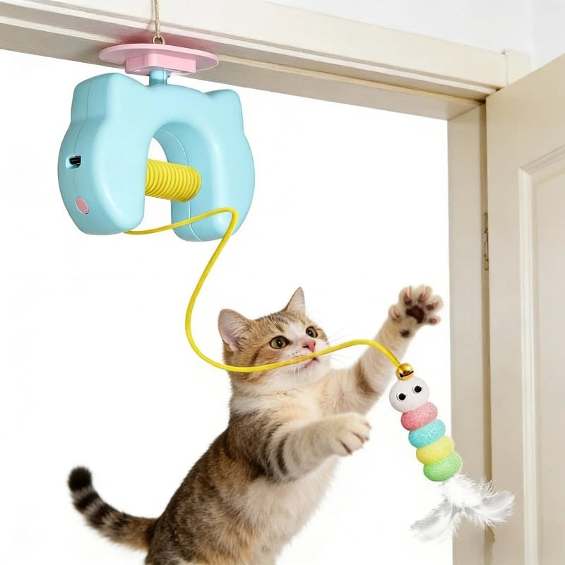 Electric Interactive Cat Toy – Auto Swing Feather Toy with Dual Ropes for Self-Play, Exercise & Indoor Fun