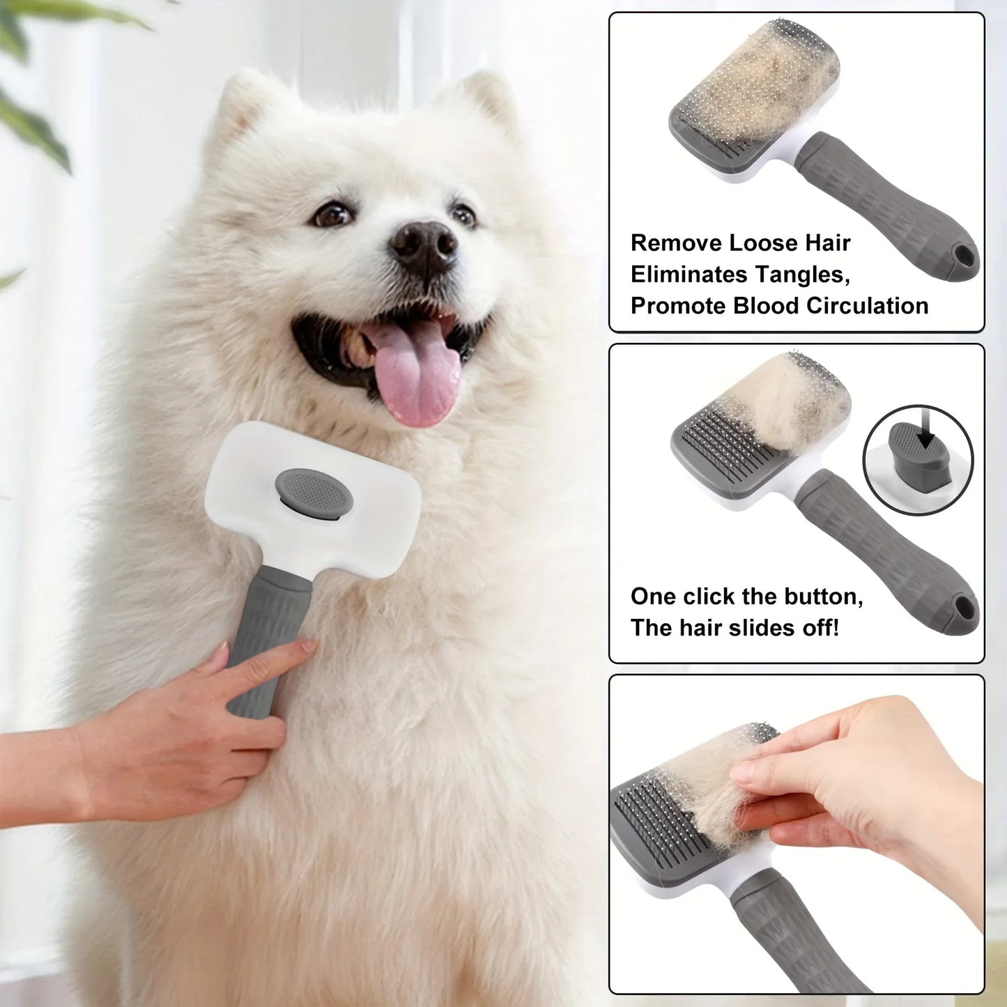 Self-Cleaning Slicker Brush for Dogs & Cats – Pet Hair Removal and Grooming Comb