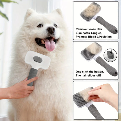 Self-Cleaning Slicker Brush for Dogs & Cats – Pet Hair Removal and Grooming Comb