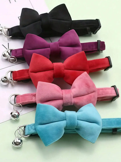 1pc Fashionable Adjustable Pet Collar, Multi-Color, With Bell And Bow Tie - Suitable For Cats And Small Dogs
