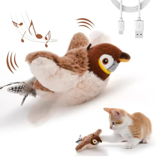 Interactive Chirping Flapping Bird Cat Toy – Rechargeable Touch-Activated Plush Pet Toy for Cats & Dogs