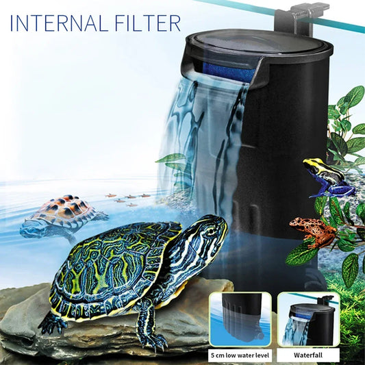 Silent Turtle Tank Filter – Low Water Level Built-In Waterfall Filter & Multi-Function Aquarium Cleaning Pump for Fish & Turtle Tanks