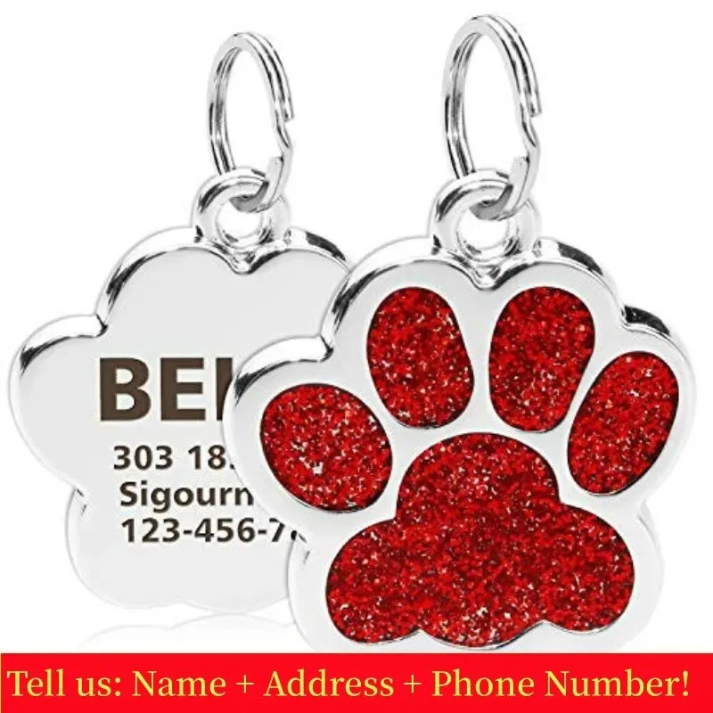 Custom Engraved Paw Print Pet ID Tag – Bling Name Tag for Dogs, Cats & Kittens