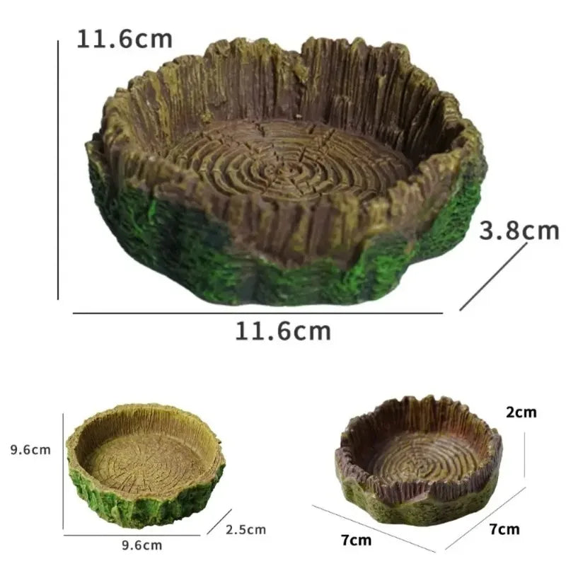 Resin Reptile Feeder Bowl – Tree Stump Shallow Food & Water Dish for Geckos, Lizards, Snakes & Other Reptiles