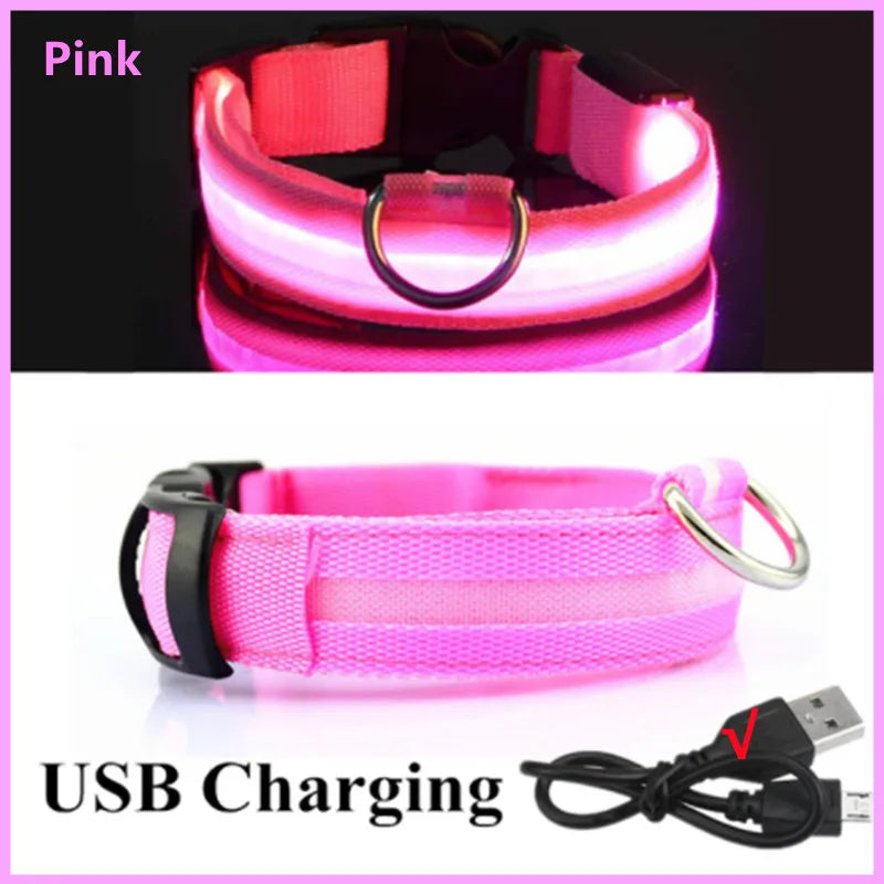 USB Rechargeable LED Glowing Dog Collar – Adjustable Light-Up Safety Collar for Small & Large Dogs and Cats