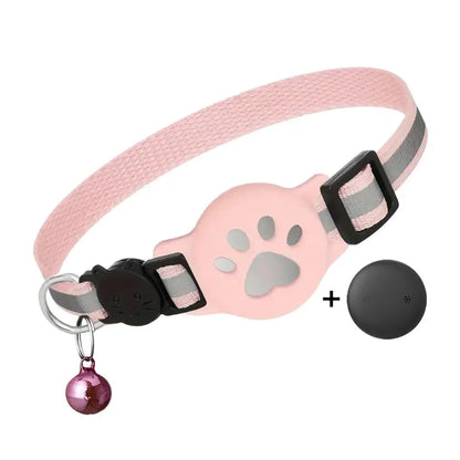 Anti-Lost Cat Collar – Adjustable Nylon AirTag Holder with Secure AirTag Slot, Removable Bell & Paw Print Design for Cats & Kittens