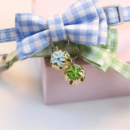Plaid Bow Cat Collar with Bell – Adjustable Safety Collar for Kittens, Cats & Puppies