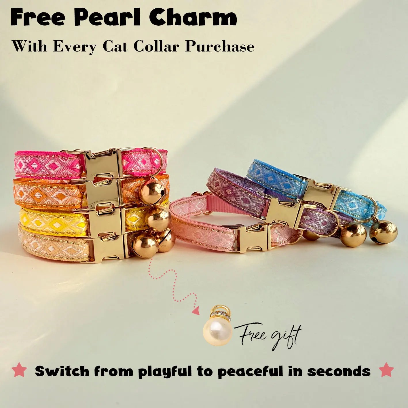 Personalized Jacquard Cat Collar with Gold Thread – Adjustable Collar for Kittens & Small Dogs