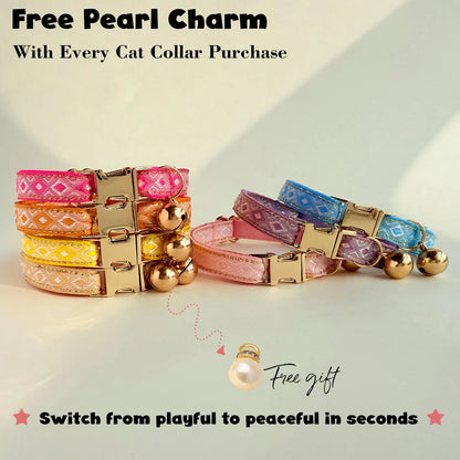 Personalized Jacquard Cat Collar with Gold Thread – Adjustable Collar for Kittens & Small Dogs